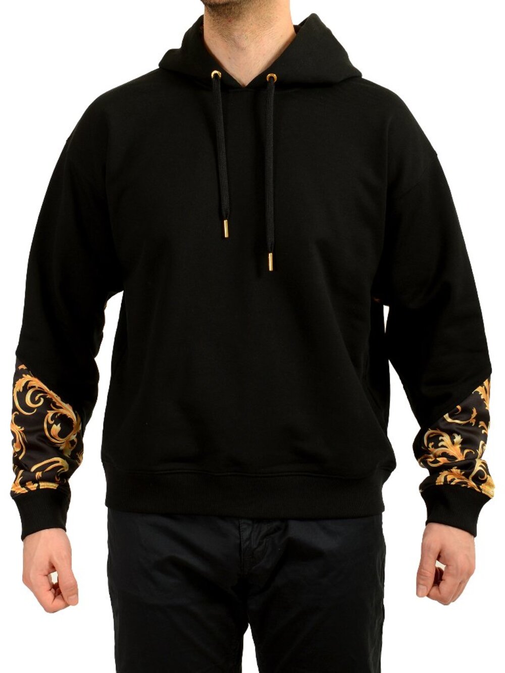 Versace Men's Gold Signature Print Hooded Sweatshirt Hoodie US 2XL IT 56